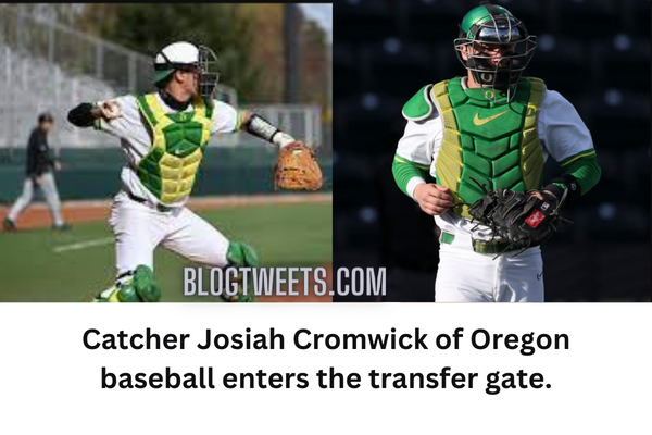 Catcher Josiah Cromwick of Oregon baseball enters the transfer gate